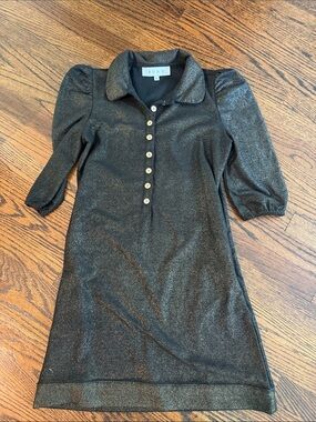Metallic Black  Dress with Buttons